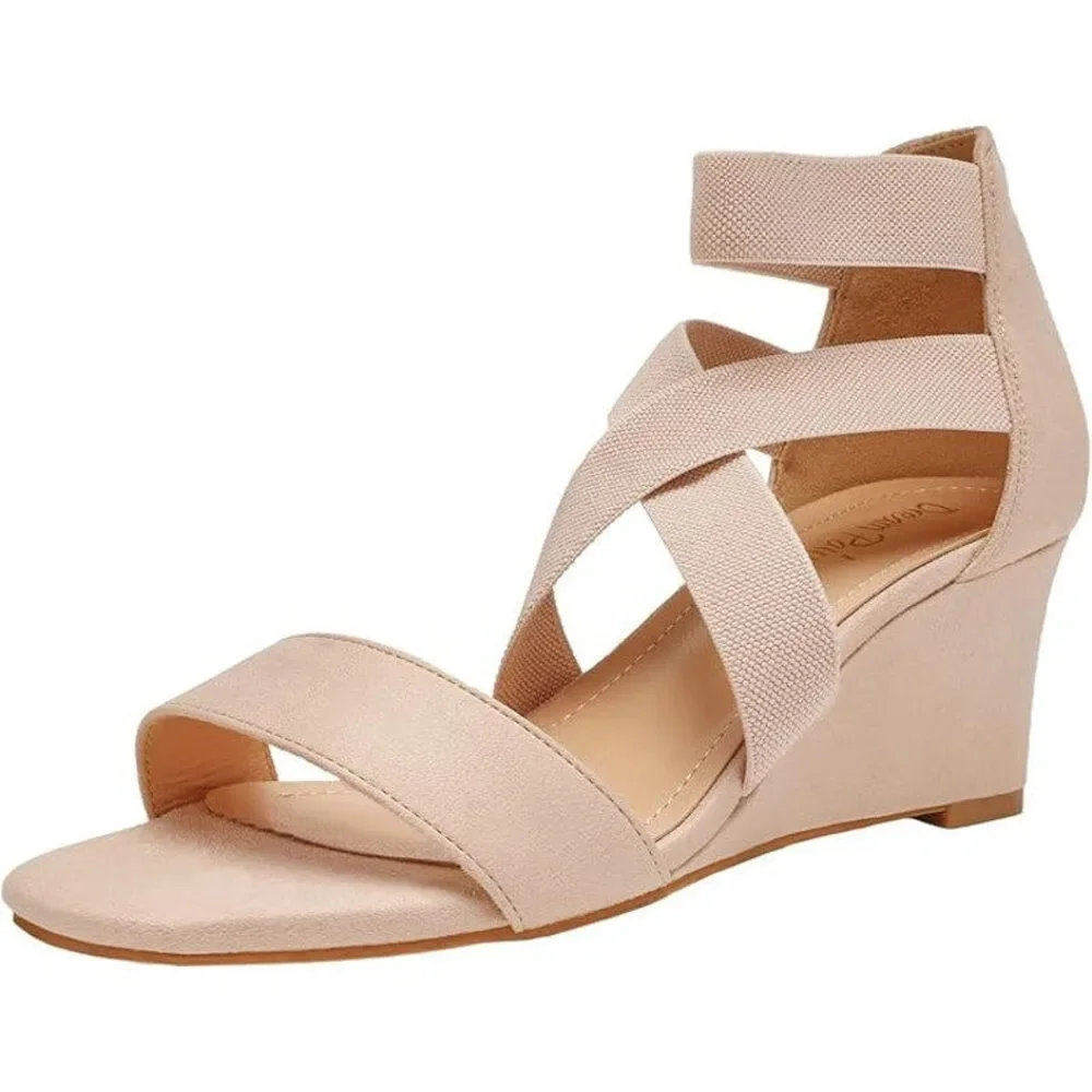 Dream Pairs Womens 8 Tan Faux Suede Elastic Ankle Strap 2.5